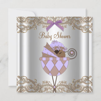 Lavender Purple Brown Lace Girl Baby Shower Invitation