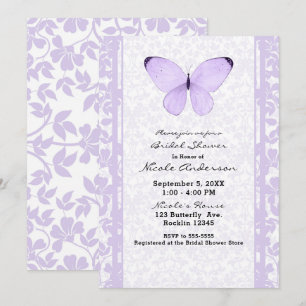 Lavender Purple Butterfly Floral Bridal Shower Invitation