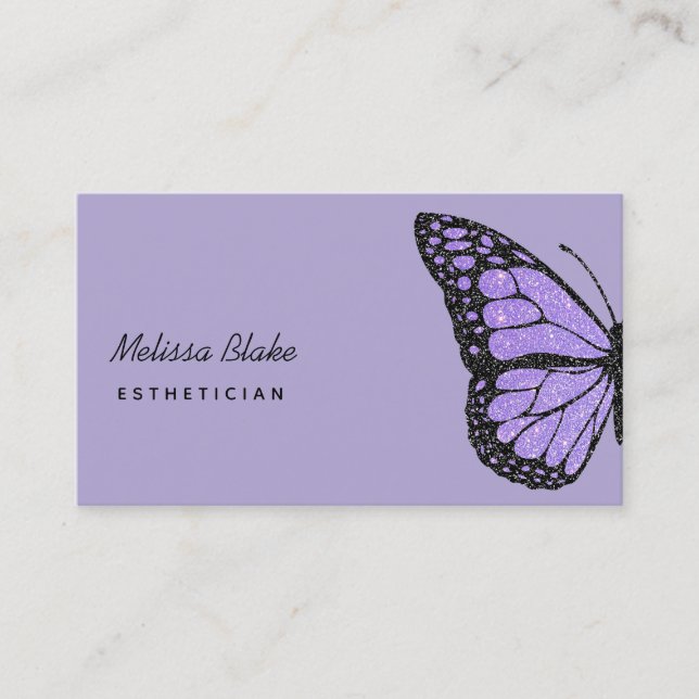 lavender purple butterfly logo business card (Front)