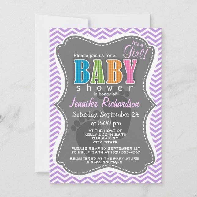Lavender Purple Chevron Stripes Invitation (Front)