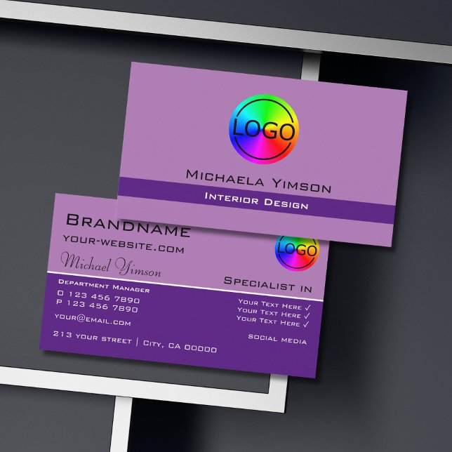 Lavender Purple Classic with Logo Professional Business Card (Creator Uploaded)