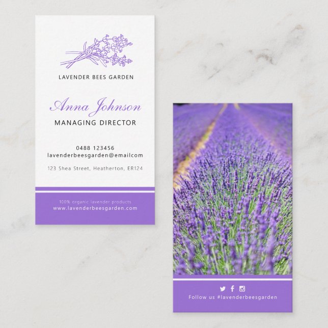 Lavender purple company photo custom business card (Front/Back)