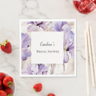 Lavender Purple Cream Iris Flowers Bridal Shower   Napkin