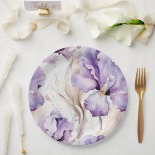Lavender Purple Cream Iris Flowers Bridal Shower   Paper Plate