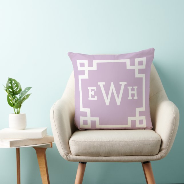 Lavender Purple Custom Greek Key Monogram Initials Cushion (Chair)