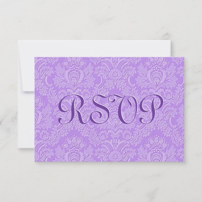 Lavender Purple Custom RSVP Damask Wedding V044 Card (Front)