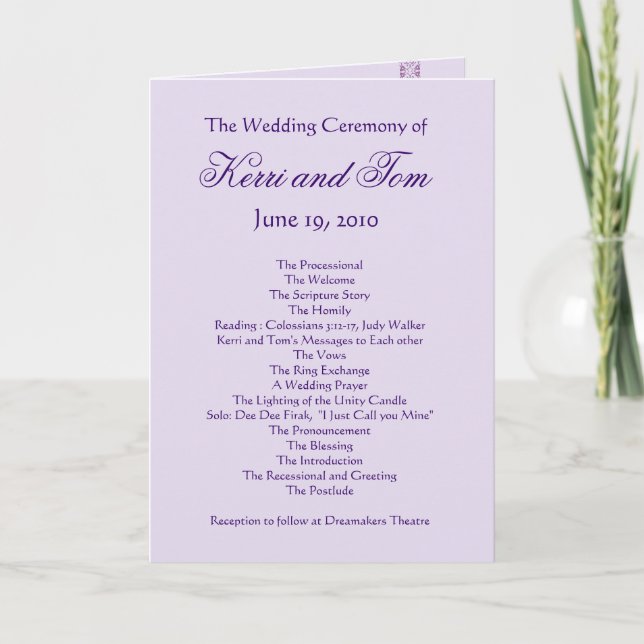 LAVENDER PURPLE Customised Wedding Program Programme (Front)