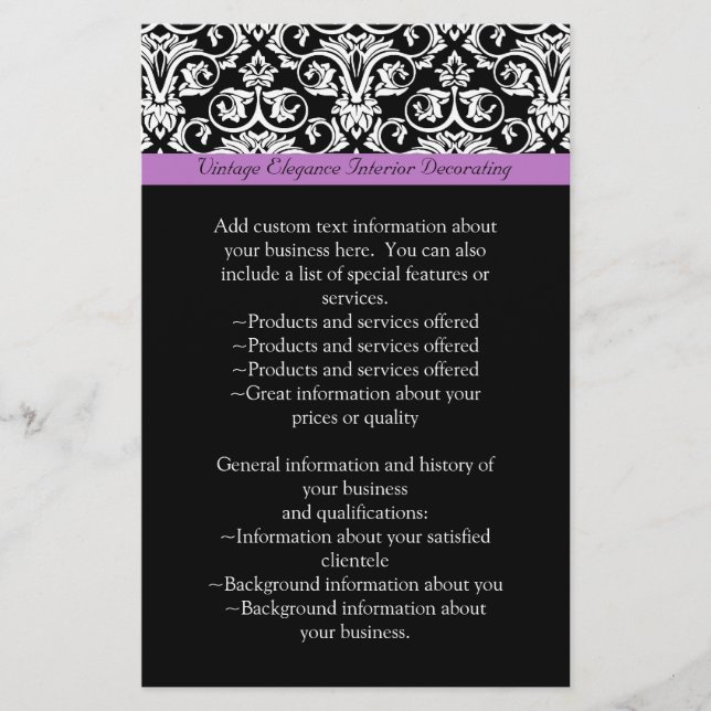 Lavender Purple Damask Black/White Flyer (Front)