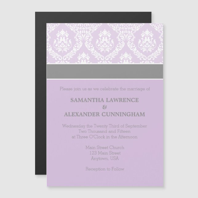 Lavender Purple Damask Magnetic Wedding Invitation (Front/Back)