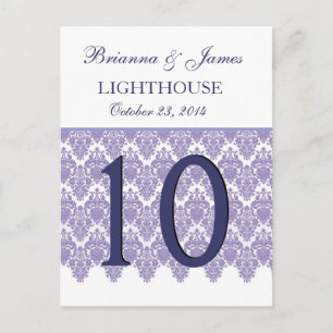 Lavender Purple Damask  Wedding Table Number Card