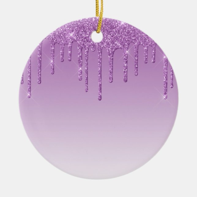 Lavender Purple Dripping Glitter Ceramic Tree Decoration (Front)