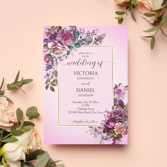 Lavender purple dusty pink roses wedding template (Creator Uploaded)