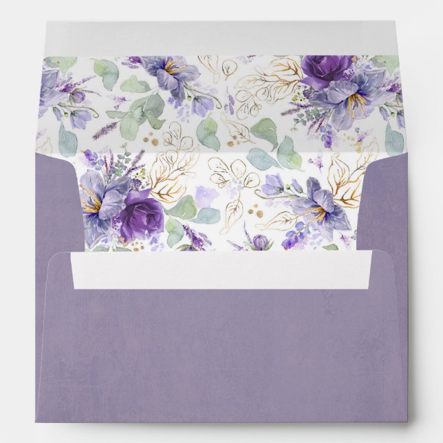 Lavender Purple Elegant Botanical Greenery Wedding Envelope (Back (Bottom))