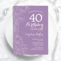 Lavender Purple Floral 40th Birthday Party