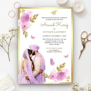 Lavender Purple Floral Anand Karaj Sikh Wedding Invitation