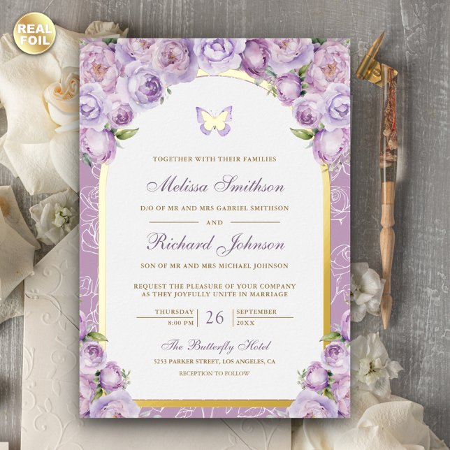 Lavender Purple Floral Arch Butterfly Wedding Gold (Creator Uploaded)