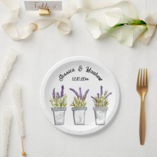 Lavender Purple floral Boho Watercolor Weddings Paper Plate