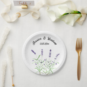 Lavender Purple floral Boho Watercolor Weddings Paper Plate