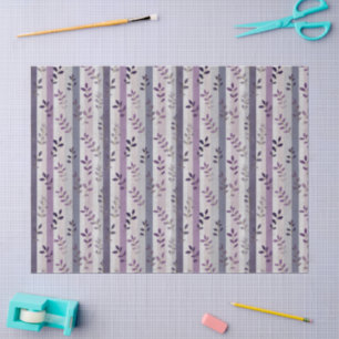 Lavender Purple Floral Botanical Stripes Birthday Tissue Paper