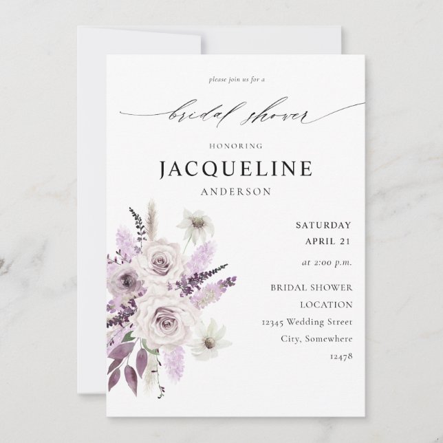 Lavender Purple Floral Bridal Shower Invitation (Front)
