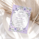 Lavender Purple Floral Butterflies Quinceañera Invitation<br><div class="desc">Personalise this soft lavender purple floral Quinceañera / Sweet 16 birthday invitation easily and quickly. Simply click the customise it further button to edit the texts, change fonts and fonts colours. Featuring pretty pastel lavender purple flowers, delicate greenery and purple and silver butterflies. Matching items available in store. (c) Somerset...</div>