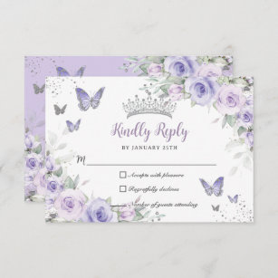 Lavender Purple Floral Butterflies Quinceañera RSVP Card