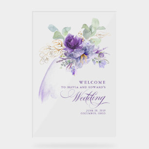 Lavender Purple Floral Chic Wedding Welcome Sign