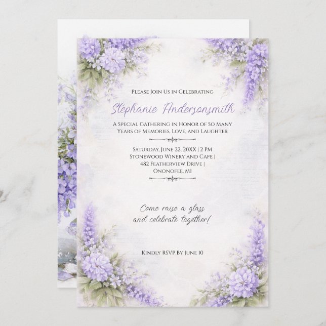 Lavender Purple Floral Clusters Birthday Party | Invitation (Front/Back)