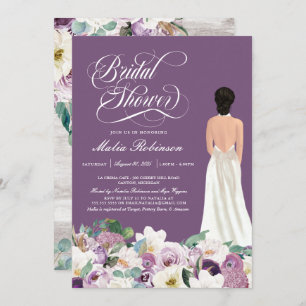 Lavender Purple Floral Elegant Gown Bridal Shower Invitation