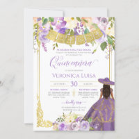 Lavender Purple Floral & Gold Charro Quinceanera  