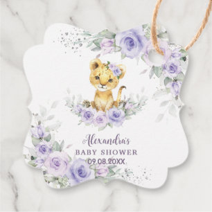 Lavender Purple Floral Lion Cub Baby Shower  Favour Tags