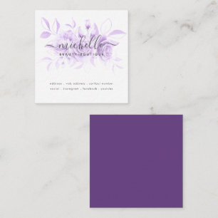 Lavender Purple Floral Script Beauty Boutique Square Business Card
