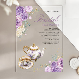 Lavender Purple Floral Tea Party Bridal Shower Acrylic Invitations