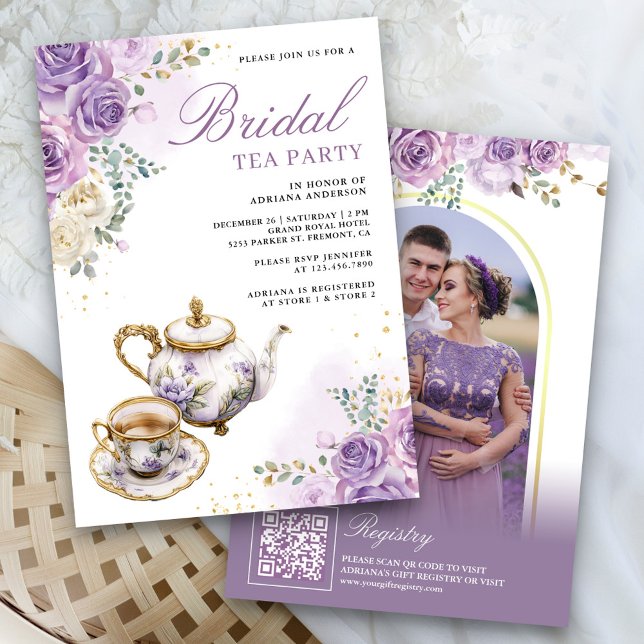 Lavender Purple Floral Tea Party Bridal Shower Invitation (Creator Uploaded)