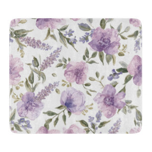 Lavender Purple Floral Watercolor Botanical Cutting Board