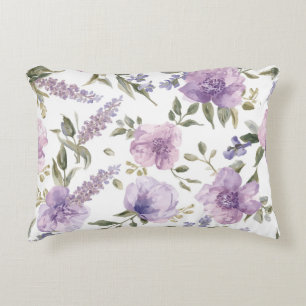 Lavender Purple Floral Watercolor Botanical Decorative Cushion