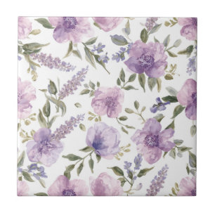 Lavender Purple Floral Watercolor Botanical Tile