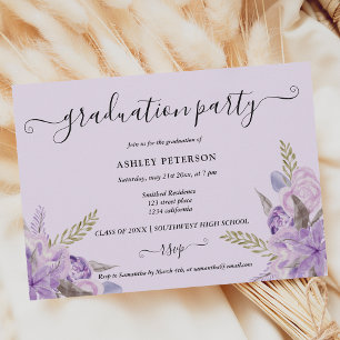 Lavender purple floral watercolor graduation invitation