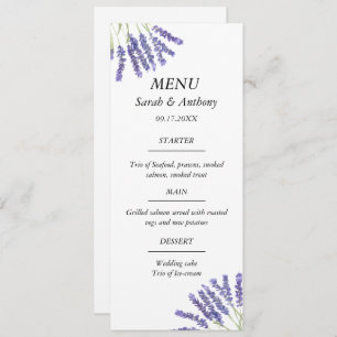 Lavender Purple Floral Watercolor Wedding Food Menu