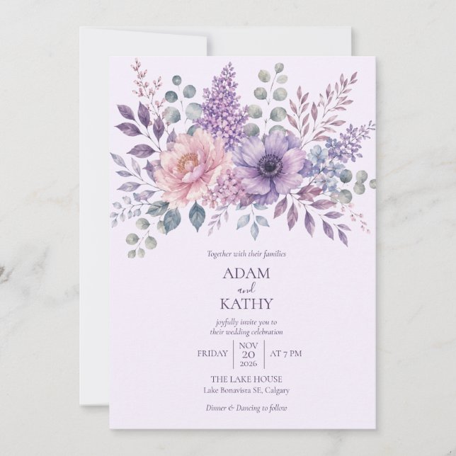 Lavender Purple Floral Wedding Invitation (Front)