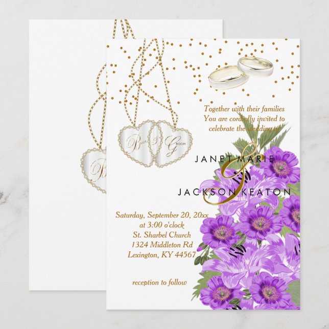 Lavender Purple Floral Wedding Invitation (Front/Back)
