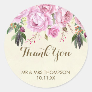Lavender purple floral wedding thank you sticker