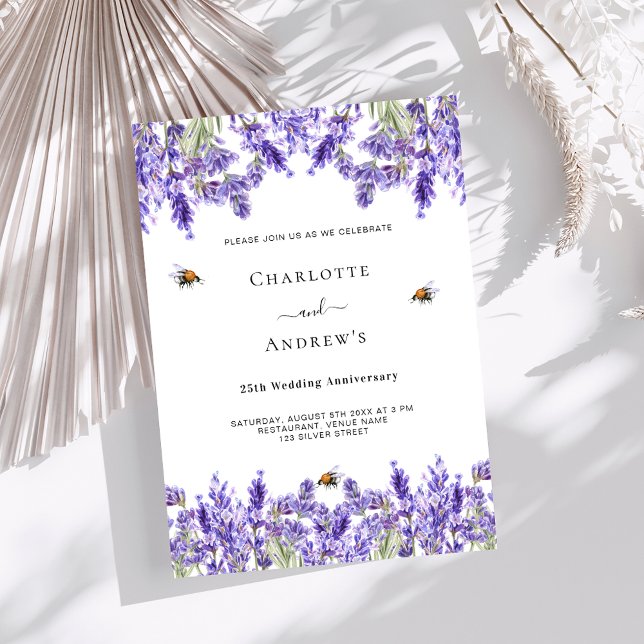 Lavender purple florals 25th wedding anniversary invitation (Creator Uploaded)