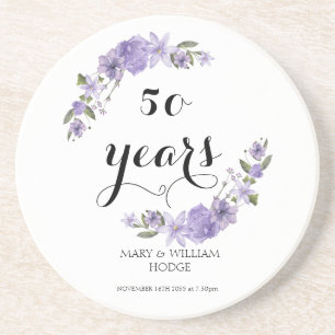  Lavender purple florals 50th wedding anniversary  Coaster