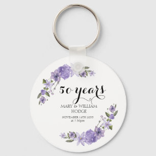 Lavender purple florals 50th wedding anniversary key ring