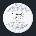 Lavender purple florals 50th wedding anniversary magnet<br><div class="desc">Celebrate 50 Years of Love with Timeless Elegance 💙🌿✨ Honour a remarkable milestone with this vintage blue floral 50th wedding anniversary design. Featuring delicate, hand-painted blue blossoms intertwined with soft greenery, this classic motif exudes timeless charm and sophistication. The elegant colour palette of dusty blues and muted gold accents evokes...</div>