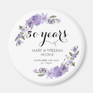 Lavender purple florals 50th wedding anniversary magnet