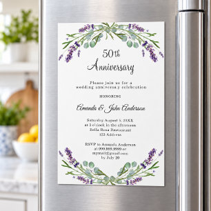 Lavender purple florals 50th wedding anniversary magnetic invitation