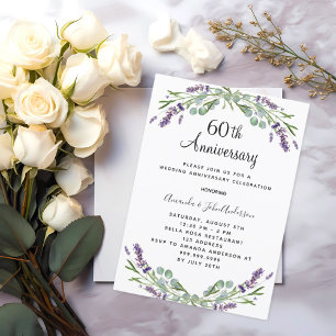 Lavender purple florals 60th wedding anniversary invitation