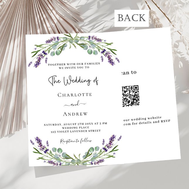Lavender purple florals greenery QR RSVP wedding Invitation (Creator Uploaded)
